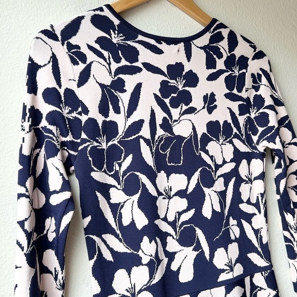 Eliza J Navy and Pink Floral Fit and Flare Knit Sweater Dress Sz S - Picture 9 of 15